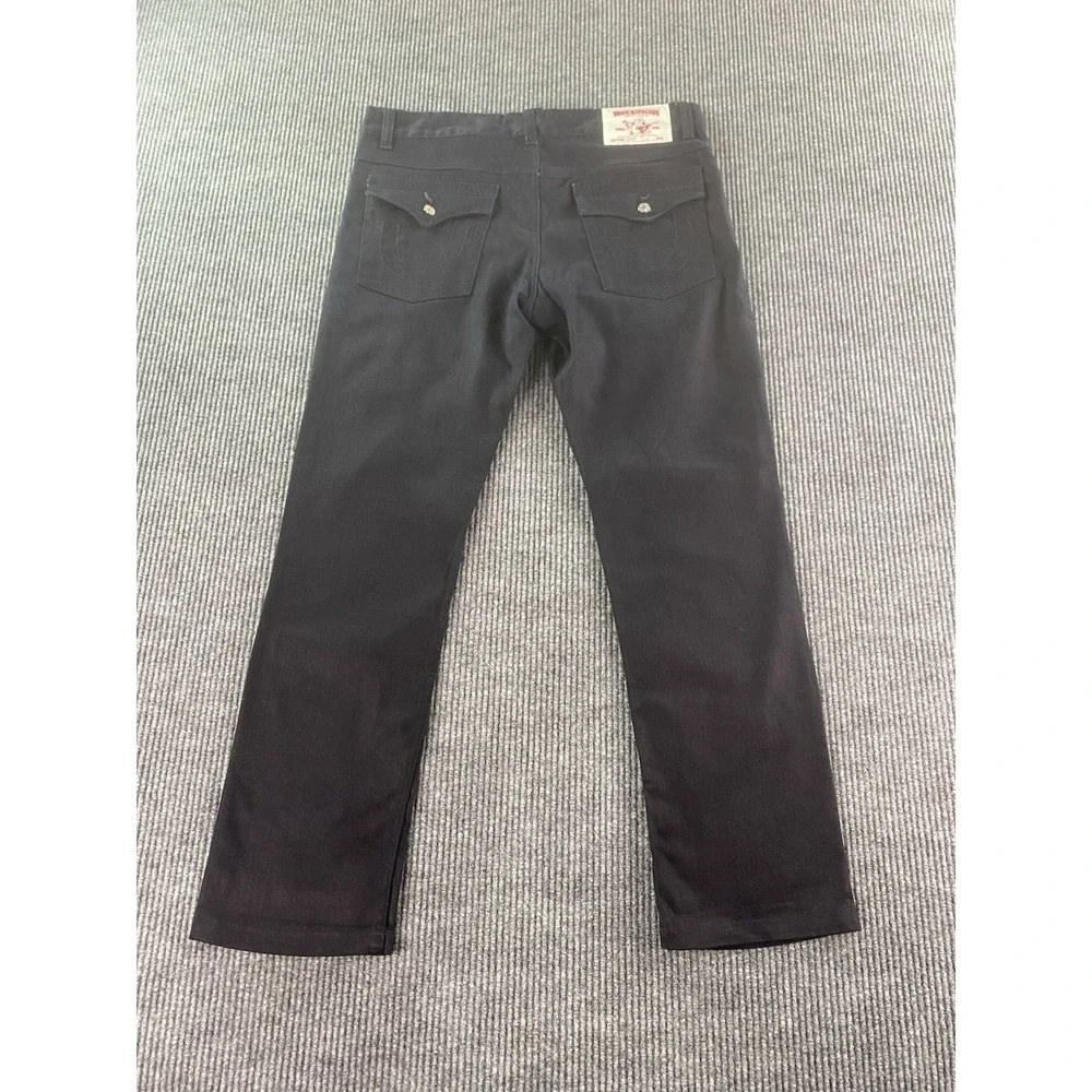 True Religion Jeans Mens 36x33 Black Denim Surf Designer Back Flap Premium USA